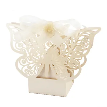 HOMEBEGIN 50stk Butterfly Bryllup Fordel Candy Box Med Bånd Gave, Baby Shower, Fødselsdag, Bryllup Dekorationer Begivenhed festartikler