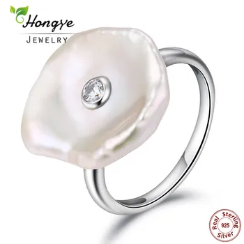 Hongye Naturlige Perle Ringe 925 Sterling-sølv-smykker, Uregelmæssighed, Ferskvands Perle Ring ,Fest, Gave,Fri Fragt