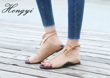 Hongyi Nye ankomst Billige Pris Pu læder Åben tå enkelt Nitte sko kvinder komfortable lejligheder Loafers Daglige Slid Casual Sko