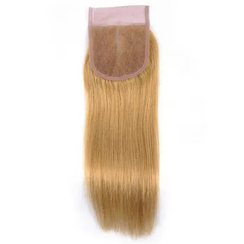 Honning Blond Brasilianske Lige Hår Farve 27 4*4 Swiss Lace Lukning Midterste Del Human Hair Extension Lysende Stjerne Non Remy