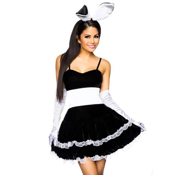 Hop Hop Sort Bunny Girl Fancy Kjole Kostume Sexet Fransk Stuepige Sort Fancy Kjoler Angiv Rolle Spille Halloween Kostume W850636