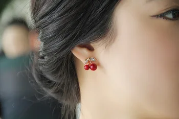 Hot fashion elegante red rhinestone koreansk stil metal kirsebær øreringe gratis fragt