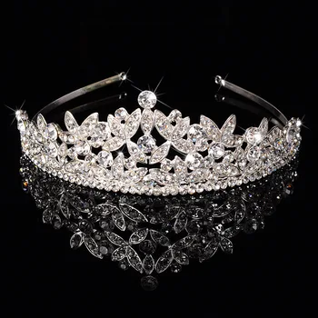 Hot Fashion Nye Brude Prom Prinsesse Hår Tiara Bryllup Østrigske Crystal Crown Slør Hovedbøjle 180327-6