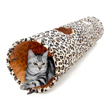 Hot Salg 1,25 M Pet Produkt Kat Tunnel Leopard Print Krøllede Kat Sjov 2 Huller Lang Tunnel Killing Legetøj Pet Spille Levende Nødvendigt