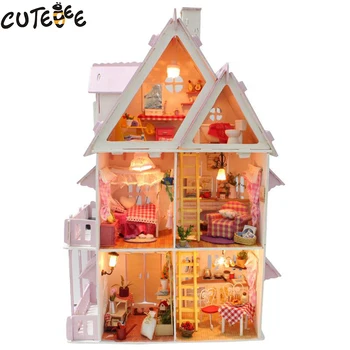 Hot Salg DIY Dukke Hus, Træ-Miniatura dukkehus Miniature, dukkehus Med Møbler Kit Villa LED-Lys Fødselsdag Gave x-001