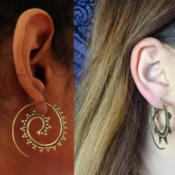 Hot salg Kvinder Messing Tribal Indiske Øre Vægte Spiral Øreringe Hoops Ring Øre Vægte Body Piercing Smykker