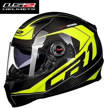 Hot salg Ls2 ff396 carbon fiber fuld ansigtsmaske, motorcykel hjelm dobbelt visir airbags pumpe capacete motoqueiro moto hjelm ECE-godkendt