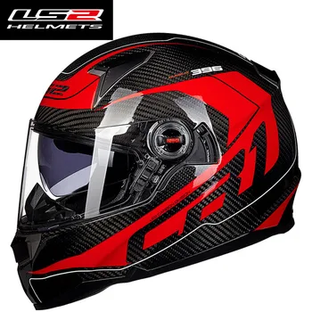 Hot salg Ls2 ff396 carbon fiber fuld ansigtsmaske, motorcykel hjelm dobbelt visir airbags pumpe capacete motoqueiro moto hjelm ECE-godkendt