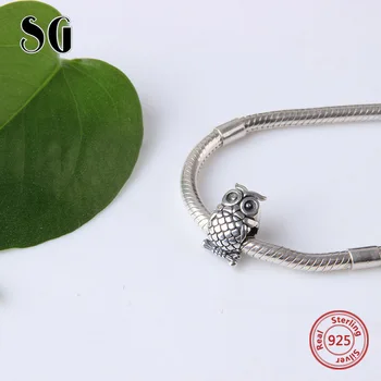 Hot salg Passe Ægte sterling Sølv 925 Armbånd Oprindelige pandora perler Armbånd i Antik Ugle animalske charme diy Smykker Gave