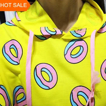HOT SALG!Søde donut print pullovere 2018 efteråret kvinder hættetrøjer sweatshirts gul large size M-XL fashion