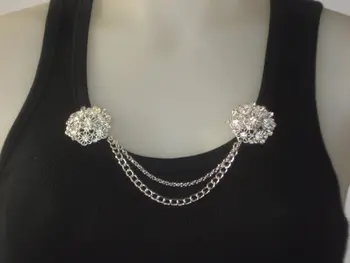 Hot Salg Sølv Forgyldt Blomst Rhinestone Sweater Vagt - Retro-Look Diamante Sweater Kæde - Mode broche Brudepige Smykker