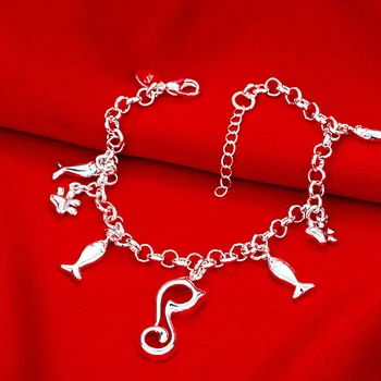 Hot salg! sølv forgyldt pulseras fisk, kat syv charms armbånd bracelete Kostume Smykker