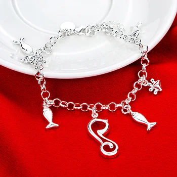 Hot salg! sølv forgyldt pulseras fisk, kat syv charms armbånd bracelete Kostume Smykker