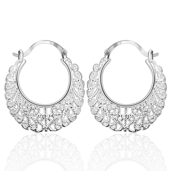 Hot Sell!Engros ørering,sølv forgyldt mode smykker Øreringe,Gennembrudt Blomst Hoop Ørering Brincos de Prata 925