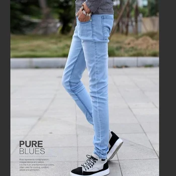 Hot Stil 2017 Mode Drenge Lyseblå Slim Fit Bunde Blyant Bukser Fast Casual Crossfit Micro Stretch Jeans Mænd 28-34