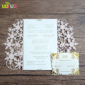 Hot sælge god kvalitet fabrik printable skinnende papir bryllup invitation-kort, der Jul til fordel snefnug, bryllup kort