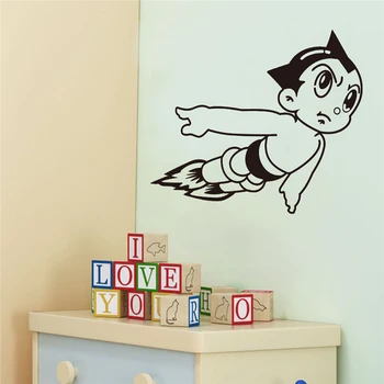 Hot sælger tegnefilm Astro Boy sort vinyl væg srickers for kids room hjem indendørs væg kunst, indretning, diy flytbare klistermærker