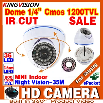 HotSale HD 1/3cmos 1200TVL INDENDØRS Dome Overvågning CCTV Sikkerhed Analog mini Kamera 36LED IR-CUT Night Vision 30m home Video