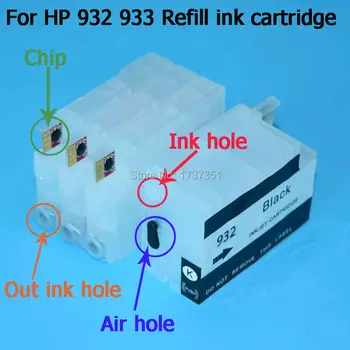 HP932 933 refill blækpatroner med auto reset chip til HP Officejet 7510 7512 7600 6060 6100 6600 6700 7610 7110 7612 printeren