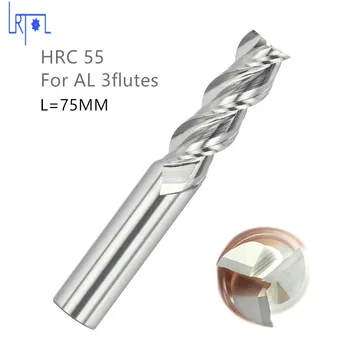 Hrc55 3Flutes 10 12 *75mm kvadratisk endefræsere for Aluminium Spiral Smule Værktøjer til Fræsning Hårdmetal CNC-endefræsere