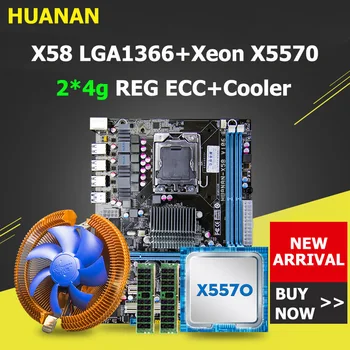 HUANAN X58 bundkort CPU RAM kombinationer med køligere USB3.0 M-ATX X58 LGA1366 bundkort Xeon X5570 CPU RAM 8G(2*4G) DDR3 REG ECC