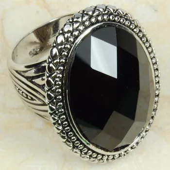 Huge Black Onyx Kvinder 925 Sterling Sølv Ring F800 Størrelse 6 7 8 9 10