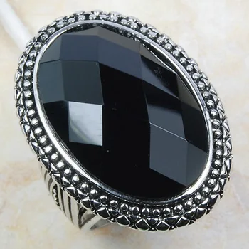 Huge Black Onyx Kvinder 925 Sterling Sølv Ring F800 Størrelse 6 7 8 9 10