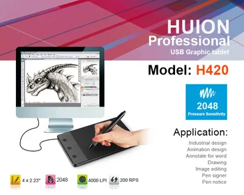Huion H420 420 Grafiske tegneplade w/ Digital Pen + 10 Inches Uld Liner Taske + To Fingre Anti-fouling Handske som Gave