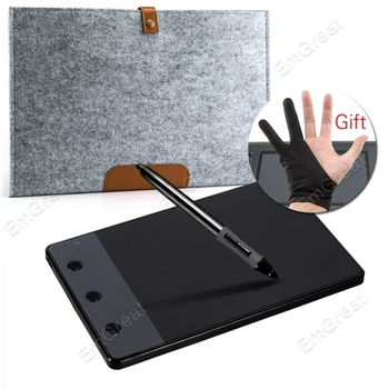 Huion H420 420 Grafiske tegneplade w/ Digital Pen + 10 Inches Uld Liner Taske +To Fingre Anti-fouling Handske som Gave P0019297