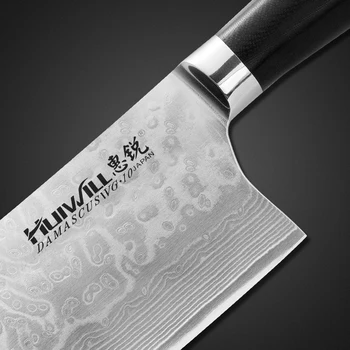 HUIWILL Luksus Damaskus Rustfrit Stål Køkken Knive Japansk Stål Kok Cleaver Udskæring Kniv med G10 Håndtag