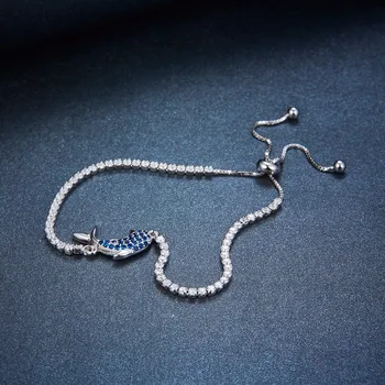 Hutang Massiv 925 Sterling Sølv Skabt Safir Dolphin Justerbar Armbånd til Kvinder Girl ' s Crystal Animalske Smykker Gave Ny