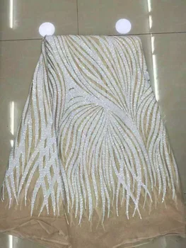 Hvid Farve Afrikanske Blonde Stof 2018 Broderet Nigerianske Snørebånd Stof Af Høj Kvalitet Franske Blonder, Tyl Stof Med Palietter L9166