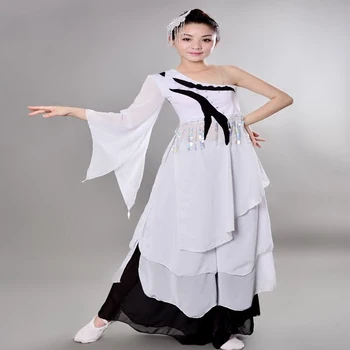 Hvid, Klassisk Dans Tøj Yangko Dancewear Kinesiske Folkemusik Dans Tøjet Kvindelige Paraply Dans Kostumer Kinesisk Fan Dans