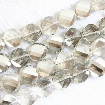 Hvid krystal glas AB farve 14mm rund mønt facetteret diy smykker løse perler 15