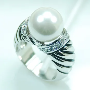Hvid Perle Med Fashion Kvinder 925 Sterling Sølv Ring F709 Størrelse 6 7 8 9 10