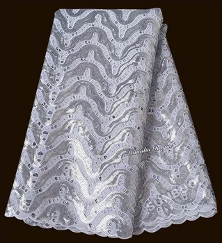 Hvid Silver shine Afrikanske Handcut organza blonde stof med Masser af pailletter sten 5 m 7103 top grade hot salg