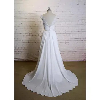 Hvide Blonder, Tyl Floor Længde V-Hals A-line Wedding Dress Domstol Tog Cap Ærmer Real/Originale Fotos Custom made