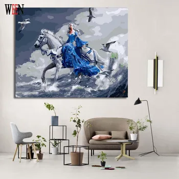 Hvide Hest Olie Maleri Af Numre På Lærred DIY Digital Wall Billeder Maleri Farvelægning Af Tal Cuadros Lienzos Decorativos