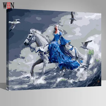 Hvide Hest Olie Maleri Af Numre På Lærred DIY Digital Wall Billeder Maleri Farvelægning Af Tal Cuadros Lienzos Decorativos
