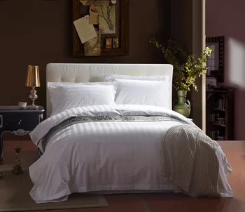 Hvide hotel sengetøj sæt af 60'erne bomuld stribe, hvid satin silke sengetøj king-queen size 4Pc dynebetræk lagen, pude sæt humbug