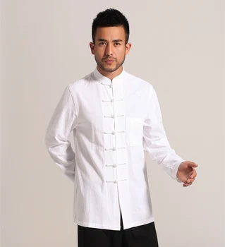 Hvide Mænd Sengelinned af Bomuld med Lange ærmer Kung Fu-Shirt i Klassisk Kinesisk Stil Tang Tøj Størrelse S M L XL XXL XXXL hombre Camisa Mim903