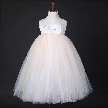 Hvide Vintage Håndlavet Satin Blomst Pige Kjole Prinsesse Kostume Børn Børn Prom Party Bryllup Kjole Baby Pige Tutu Kjoler