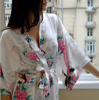 Hvidt Sexy Kinesiske Kvinder Silke og Rayon Robe Bryllup Brudepige Nattøj V-Hals Kimono Badekar Kjole Mujer Pyjamas Plus Størrelse XXXL WR017
