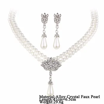 HVIS MIG Fashion Simuleret Pearl Krystal Smykker Sæt til Kvinder Sølv Farve Vand Dråbe Vedhæng Halskæder Dingle Øreringe Smykker