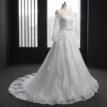 HVVLF Vestido De Noiva 2018 Muslimske brudekjoler A-line Lange Ærmer Pynt Blonder Vintage Brudekjole Brude Kjoler
