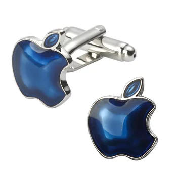 HYX Smykker runde blå apple-Mærket Manchet Knapper fransk Skjorte, Manchetknapper For Herre Mode cirkel Cuff Links