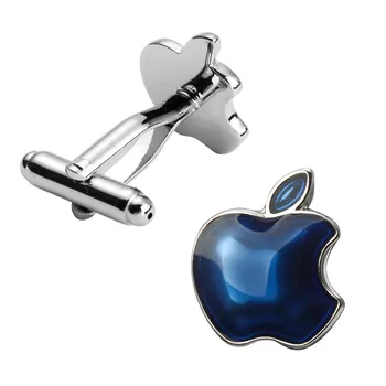 HYX Smykker runde blå apple-Mærket Manchet Knapper fransk Skjorte, Manchetknapper For Herre Mode cirkel Cuff Links