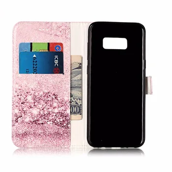 HYYGEDeal Telefonen tilfælde Marmor Blomst Glitter Piger Tegnebog ID-Kort Holder Stand Læder Cover til Samsung Galaxy S8 Galaxy S8 Plus
