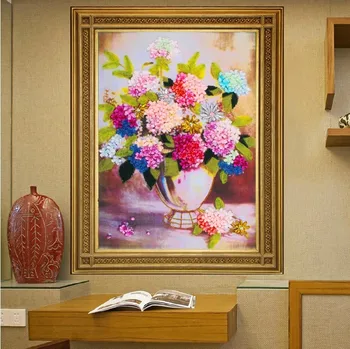 Håndarbejde,Kinesiske DIY Bånd Cross stitch Sæt til Broderi kit, vase blomster bands broderier bryllup gave vægdekoration