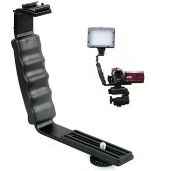 Håndholdte L Flash Beslag Mount w/ 2 Hot Shoe Til Kamera, Mikrofon LED Video Lys DV